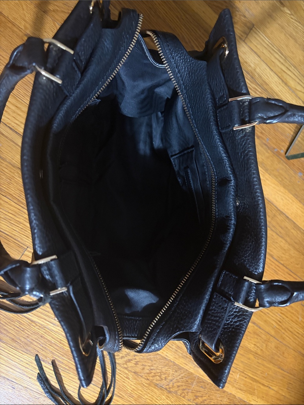 Rebecca Minkoff Pebbled Black Leather Handbag W/ Crossbody Strap & Gold Hardware - Picture 7 of 15